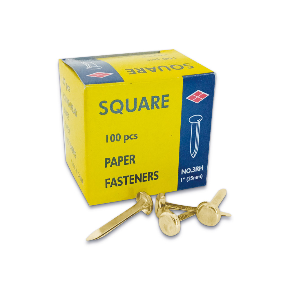 Paper Fasteners 1 Inch, Round Head Brass Plated [Pk 100] Square ...