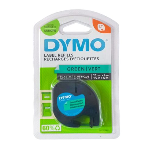tape letratag 12mm x 4m plastic green dymo mauritius
