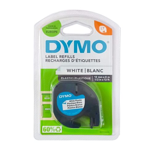 tape letratag 12mm x 4m plastic white dymo mauritius