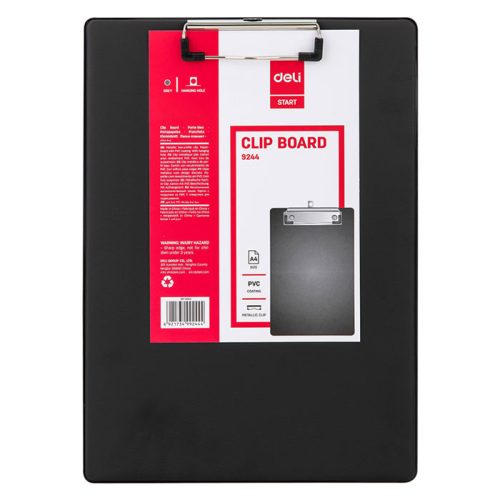 Clip Board PVC Coated Ref E9244 Metal Clip, A4, Black Deli
