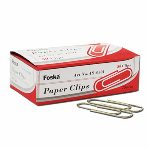 Paper Clips Ref AS-0501, 78mm, Nickel Plated [Pk 50], Foska mauritius