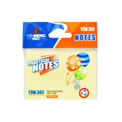 Sticky Notes Ref YZW 302 S:2"X3" [76*51mm] 100 yellow shts/pad Yi Zhi Wang