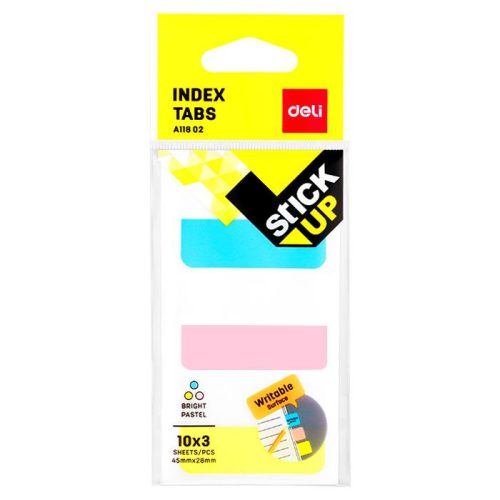 Sticky Notes Ref A11802 Index Tabs :45*28mm, 3 Pcs/sheet *10 Shts Deli
