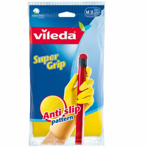Gloves Rubber Ref FH024M Size M, Super Grip, Yellow Vileda