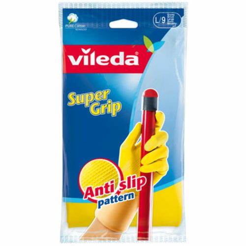 Gloves Rubber Ref FH024L Size L, Super Grip, Yellow Vileda