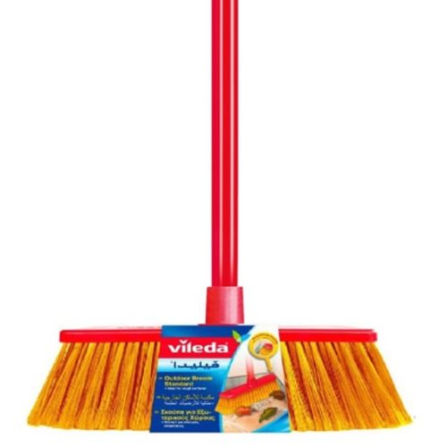 Broom Outdoor Ref FH097 Standard, 140cm Bristle Brush With Metal Stick Red Vileda