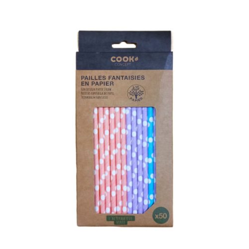 Paper Straw Ref KV7272 20cm, Assorted Design [Pk 50] Cook Concept