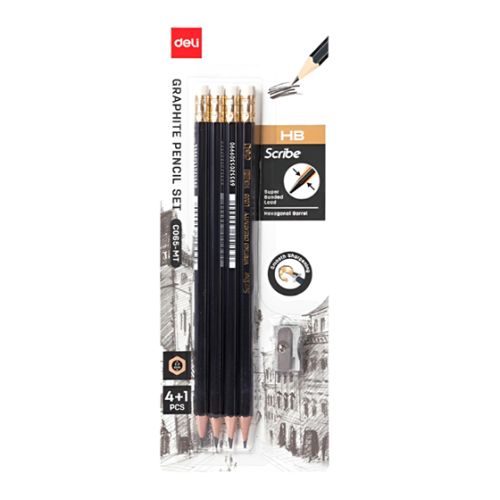 Wood Pencil Graphite Ref C065-HB
Set of 4:sharpener
Deli