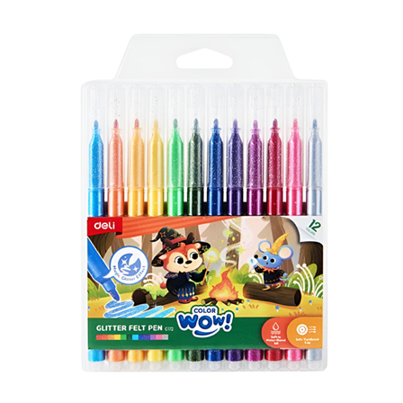Glitter Felt Pen C172
12 colours
Deli